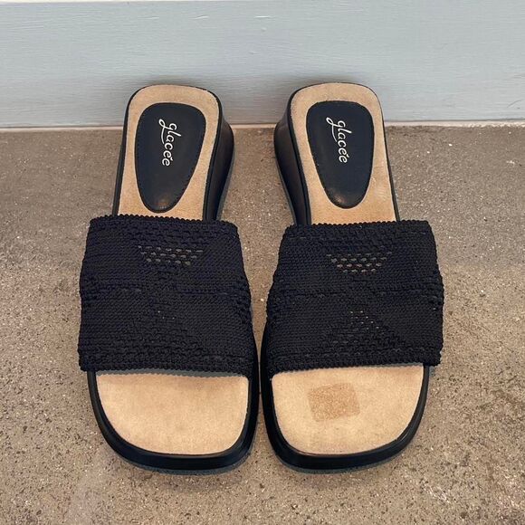 Black Y2k Platform Sandals Size 7 - Picture 1 of 3